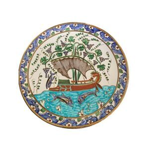 VTG Greek Icaros Rhodes Pottery Ceramic Plate Ship Sea Fare